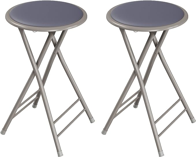 Lavish Home Folding Stool - Set of 2 Counter Height Bar Stools – 24-Inch Backless Folding Chairs with 225lb Capacity for Kitchen, Rec Room, or Game Room (Gray)
