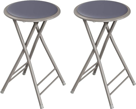 Lavish Home Folding Stool - Set of 2 Counter Height Bar Stools – 24-Inch Backless Folding Chairs with 225lb Capacity for Kitchen, Rec Room, or Game Room (Gray)