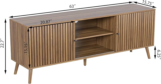 Oubayajia Mid Century Modern TV Stand for Televisions up to 70 Inches, with Sliding Doors and Storage, Television Stands, TV Consoles, Media Consoles for Living Room, 63 Inch (Walnut)