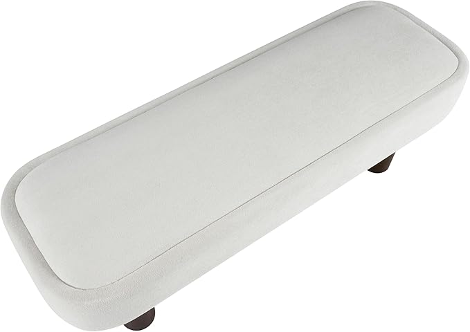 Christopher Knight Home Damas Fabric Upholstered Dining Bench, Wooden Entryway Bench, Long Sofa Footstool for Living Room, Bedroom End of Bed Bench, Milky White+Walnut