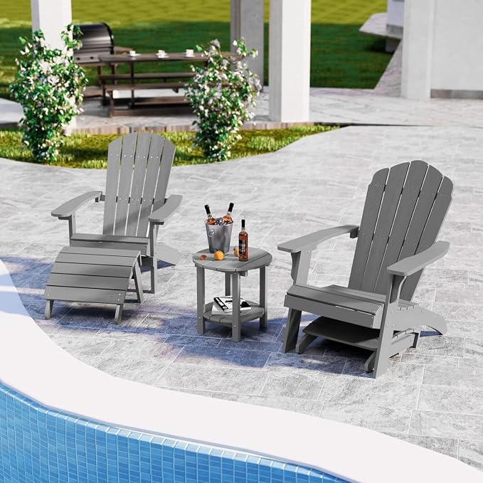 YEFU Adirondack Ottoman Set of 2, Patio Foot Rest, Adirondack Foot Rest, Folding Adirondack Footstool, Weather Resistant for Adirondack Chair, Widely Used for Outdoor, Porch, Backyard, Fire Pits-Gray