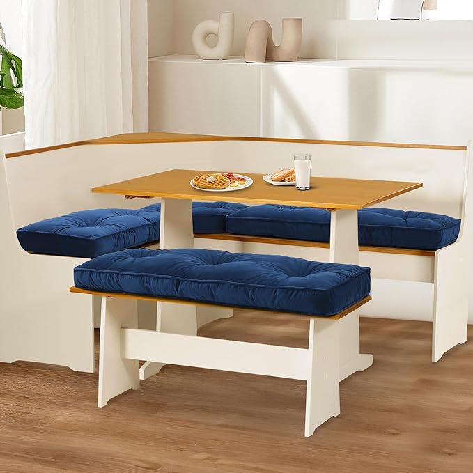 BALAPET Breakfast Nook Cushions Set 4 Piece Cushion Pad Set for Kitchen Breakfast Dining Nook,Shredded Foam Support Fits in Sets with Corner Benches, Mid Century Modern Small Dining Table Sets(Blue)