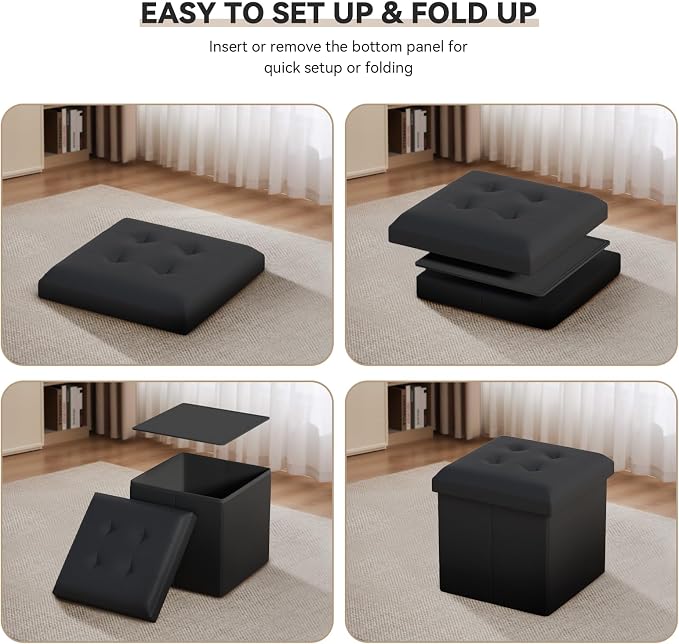 Storage Ottoman Bench, 15 Inch Ottoman Foot Rest, End of Bed Bench, Storage Chest for Living Room, Bedroom, Entryway, Black