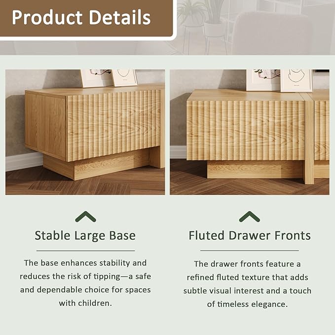 98” TV Stand for Living Room, Modern Entertainment Center with Drawers & Storage Compartments, Large TV Console Fits 55”-95” TVs, Square Top with Grooved Drawer Fronts & Stable Base,Natural
