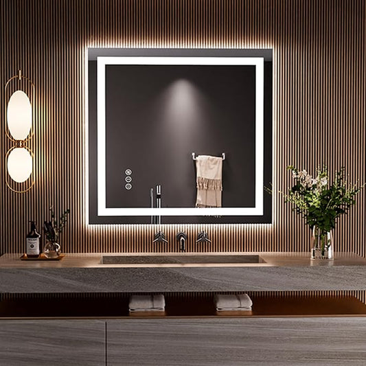 LOAAO 28"x30" LED Bathroom Mirror with Lights, Anti-Fog, Dimmable, Backlit + Front Lit, Lighted Bathroom Vanity Mirror for Wall, Memory Function