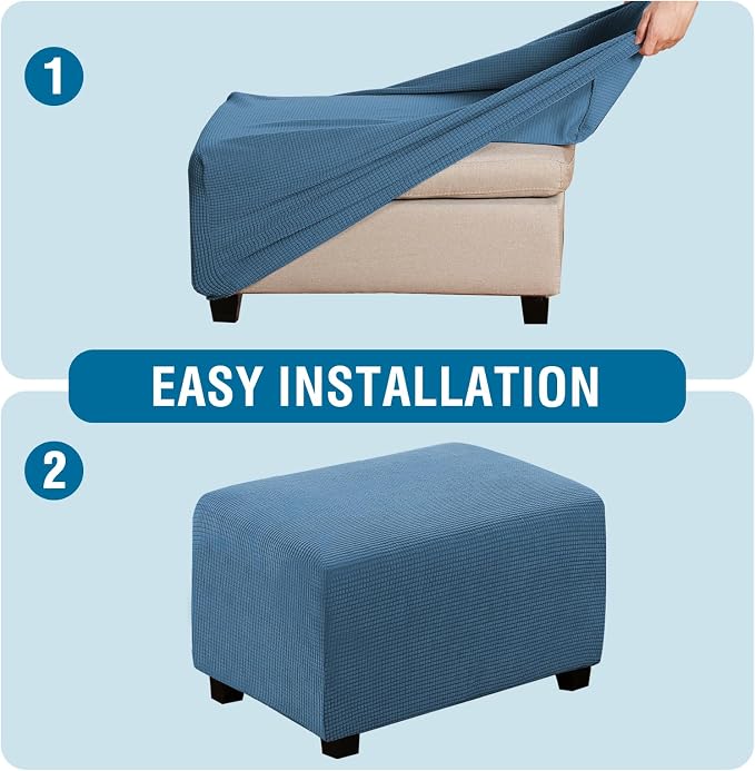 H.VERSAILTEX Ottoman Cover Slipcover Rectangle Fit Length 29'-34' Footrest Sofa Slipcovers Stool Cover Footstool Protector Covers Feature Stretch Soft Jacquard Fabric Removable Washable - Dusty Blue