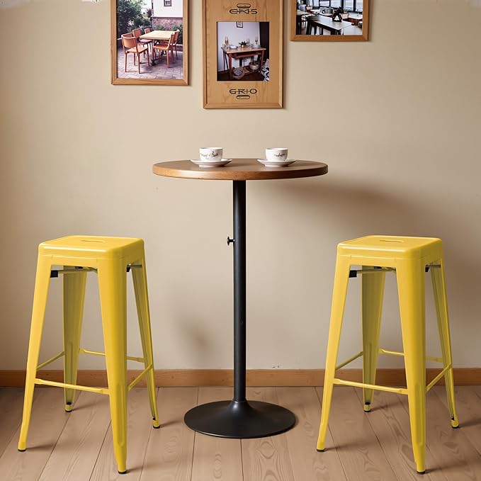 Furmax 30 Inch Metal Bar Stools Set of 4, Counter Height Stools, Industrial Bar Chairs Patio Stool Stackable Stool for Kitchen/Dining Room/Indoor Outdoor(Yellow, 30'' Backless)