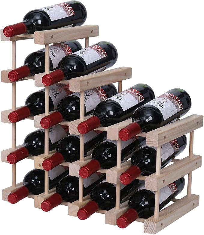 Wine Rack Small countertop Cabinet Stackable Storage Wooden freestanding Floor Wine Holder (15 Bottles)