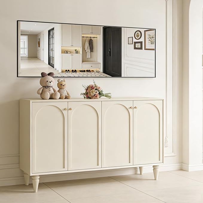 Ruomeng 51x16 Inch Full Length Door Hanging Mirror, Rectangle Full Body Mirror Over The Door, Wall Mounted Metal Aluminum Framed, Tempered Glass Mirror for Bathroom Entryway Bedroom Living Room