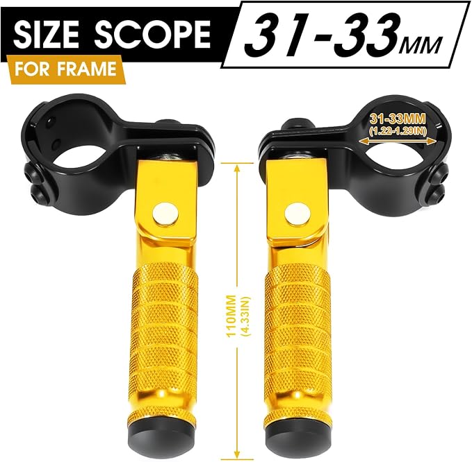 90 Degree Foldable Footpegs M8 Motorcycle Foot Pegs CNC Anti-Skid Footrest Passenger Pedal for Motorbike Mini Bike Dirt Pit Bike (Gold)