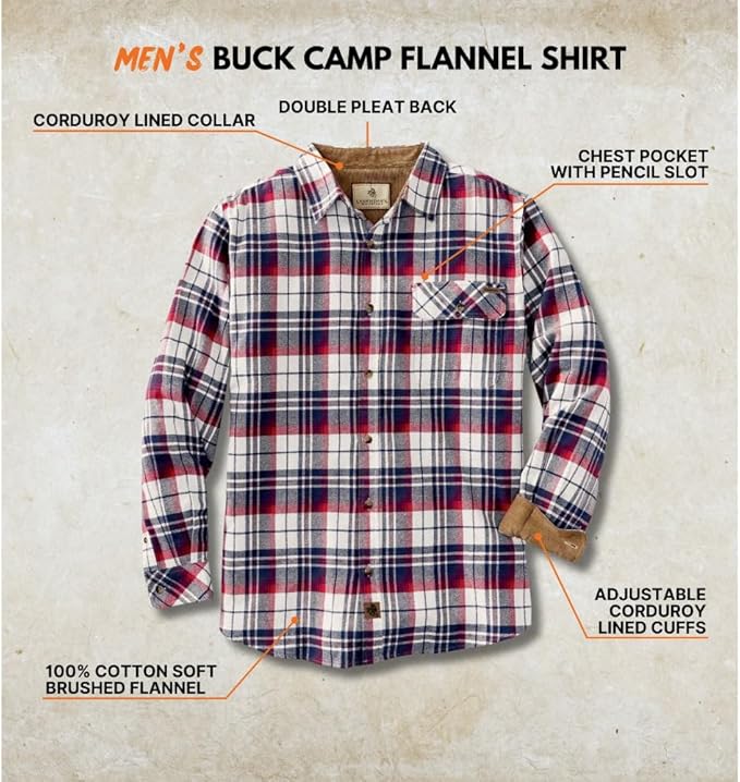 Legendary Whitetails Mens Long Sleeve Button Down 100% Cotton Flannel Shirt