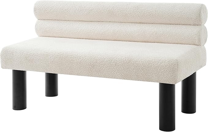 GDFStudio Upholstered Boucle Dining Bench with Backrest Farmhouse Entryway Bench with Rubber Wood Legs Long Indoor Bench for Bedroom Living Room End of Bed Dining Room Seating, Beige