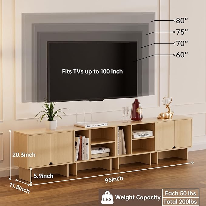 Lab Cosi TV Stand for TVs up to 100 Inch,4pcs Modular TV Hutch with Adjustable Shelf,Entertainment Center with Cabinets,Media Console for Living Room,Dining Room,Bedroom, Natural