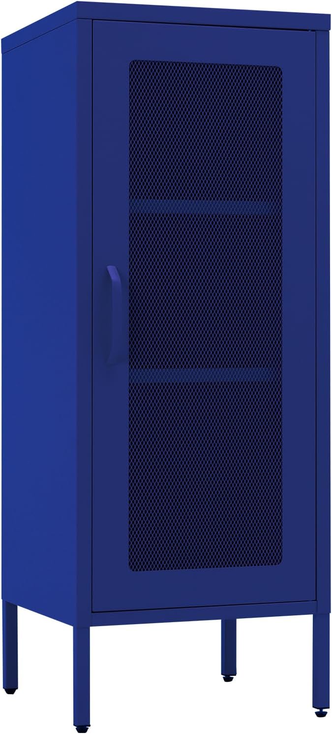 Slim Metal Storage Cabinet with Mesh Doors - 42'' Tall Narrow Organizer Tower, Compact Freestanding Cabinet, Versatile Utility Storage for Home, Office, Kitchen, Living Room, Durable and Modern Design