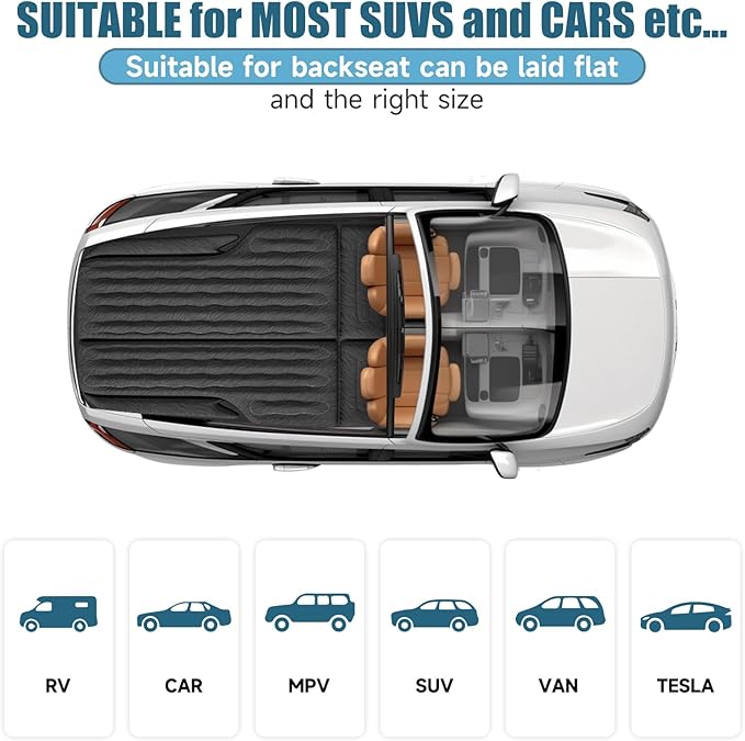 Inflatable SUV Air Mattress Bed, Double-Sided Flocking Travel Camping Bed with Air Pump and 2 Pillows for Universal SUV