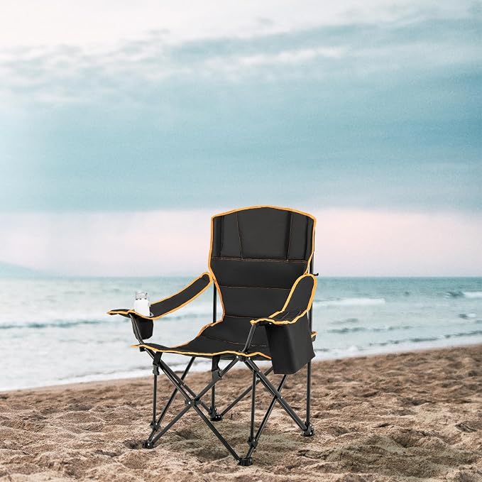 Goplus Reclining Camping Chair with Removable Footrest, 2-in-1 Folding Lounge Chair w/Adjustable Backrest Storage Bag & Cup Holder,Portable Recliner Cozy Lounge Chair for Picnic, Fishing (1)