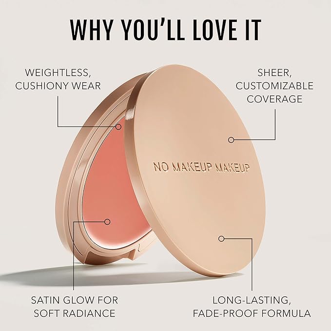 No Makeup Makeup Blush & Lip Duo with Blush Brush, Second-Skin Cream-Balm Formula Delivers a Long-Lasting Sheer Wash of Color, Buildable Coverage, Semi-Matte Finish, Includes Angled Brush, Peach