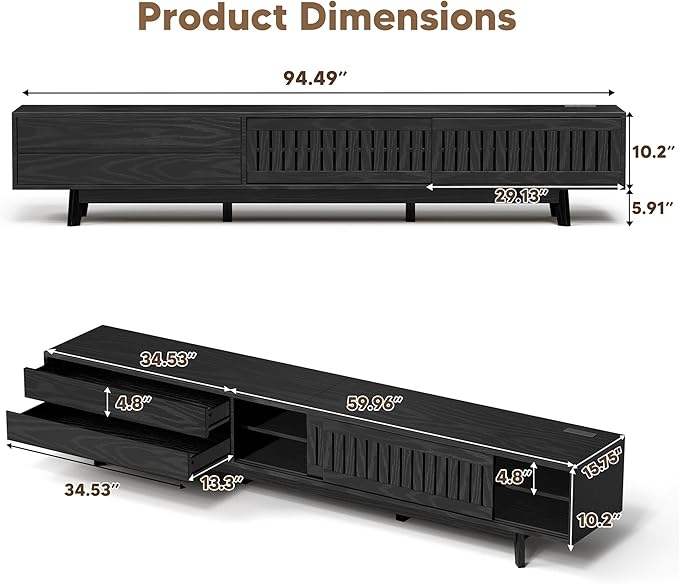 TV Stand for up to 85 Inch TVs, 78.7" Entertainment Center with Storage & Power Outlet, Mid Century Modern Media Console w Drawers and Sliding Door, Television Stands for Living Room, Black