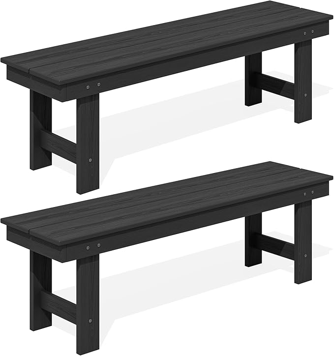SERWALL 2-Person Outdoor Bench Backless, HDPE Outdoor Benches Weatherproof, 660 Lbs Weight Capacity, Poly Lumber Patio Furniture for Garden, Porch and Park, Black, 2 Pack