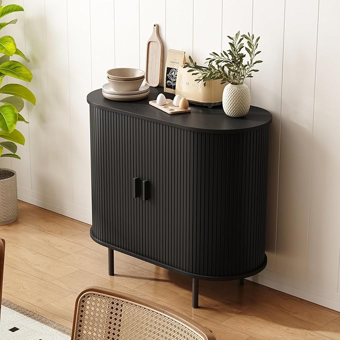 ONBRILL 31.5" Sideboard Buffet Cabinet with Storage, Storage Cabinet with Sliding Door & Adjustable Shelf, Modern Accent Coffee Bar Console Table for Kitchen, Entryway, Black