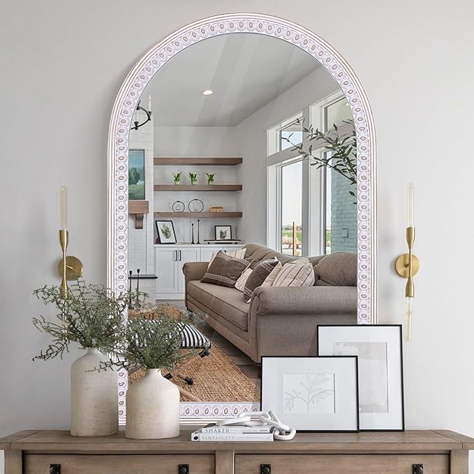 36x24 Inch Bathroom Mirror Arched Wooden Arched, Rustic Farmhouse Arch Wall Mirrors Decorative for Entryway, Living Room, Bedroom or Foyer