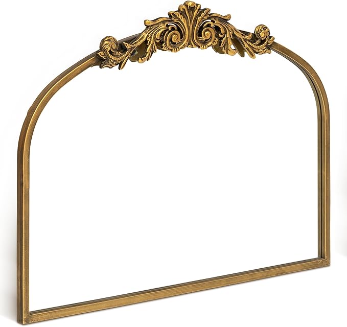 Gold Baroque Mirror Antique 31.5x24Inches - Vintage Arched Mirror with Ornate Gold Frame for Entryway, Narrow Hallway & Bathroom Wall Decor