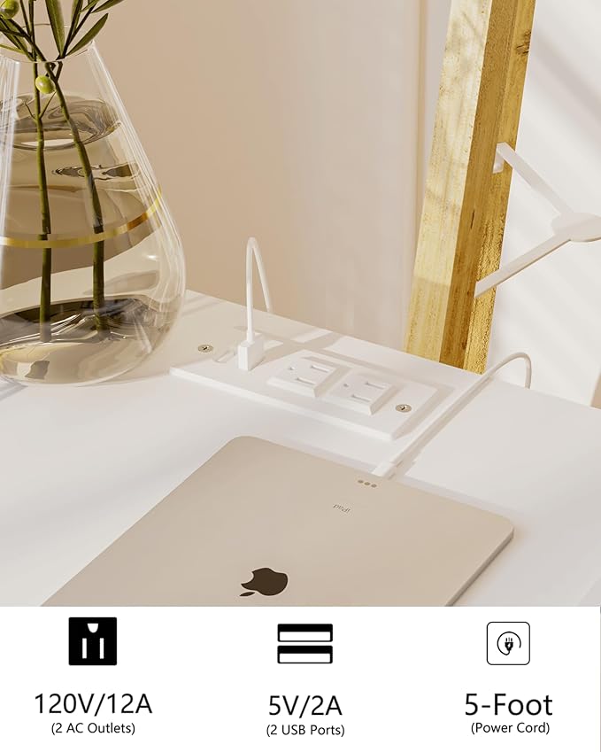 JOONEE White Nightstand with Outlet,Modern Bedside Table with Storage Drawer and Open Wood Shelf, for Living Room, Bedroom and Small Spaces, Accent Night Stand with Solid Wood Legs, Easy Assembly
