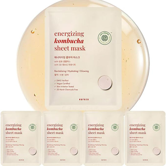 EWG Verified Kombucha Sheet Mask Lyocell 3D Snow Crystal Sheet Fermented Bifida 20 Harsh Chemicals Free Clean & Radiant Skin 5 Count