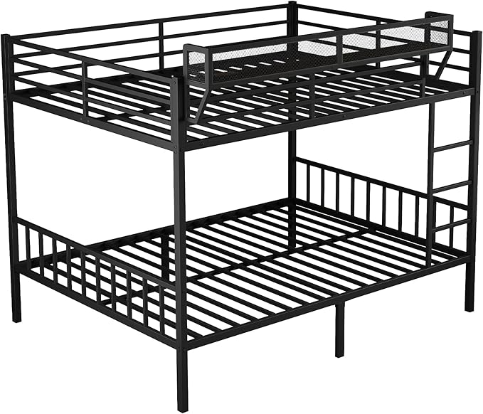 Queen Over Queen Metal Bunk Bed with Storage Shelf Built-in USB Port, Heavy Duty Queen Size Bed Frame w/Full-Length Guardrail & Ladder, Noise-Free & Stable,No Box Spring Needed