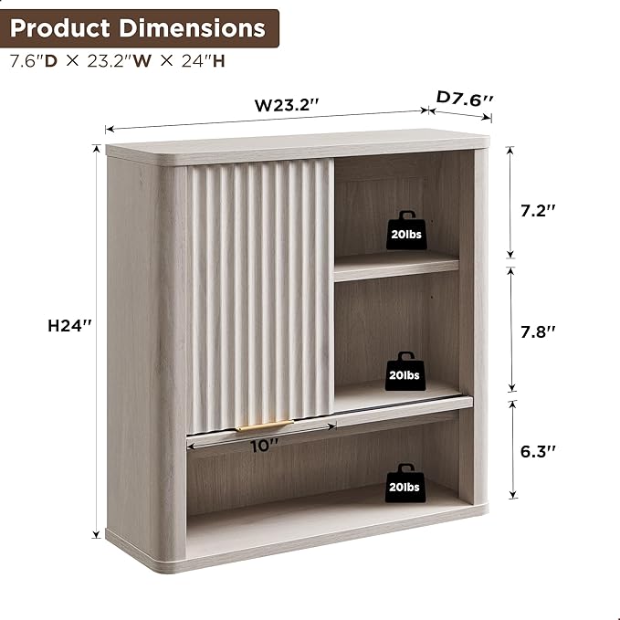 RedLemon Bathroom Wall Cabinet with Fluted Sliding Door, Modern Medicine Cabinet with Adjustable Shelf, Curved Profile Wall Mounted Storage Organizer, White Alder