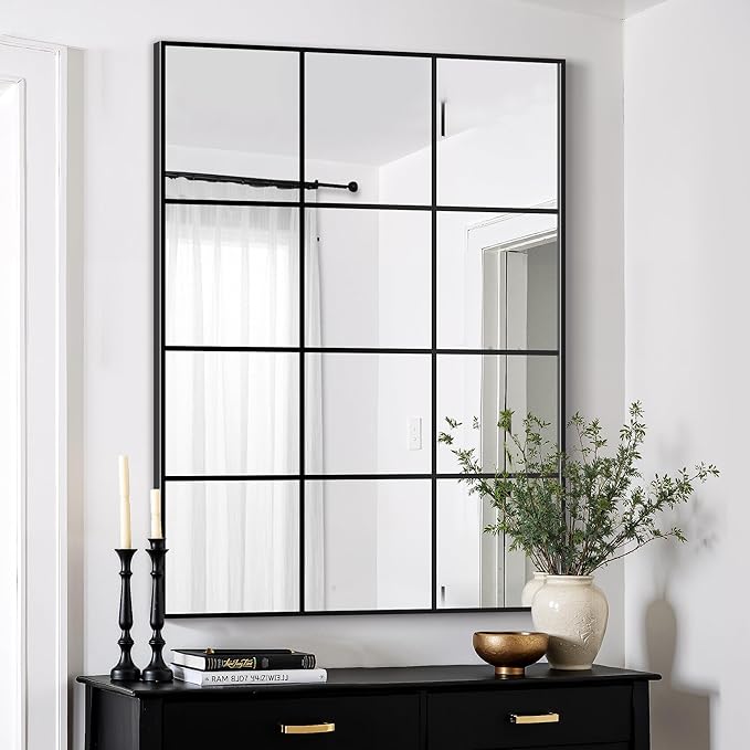 Window Mirrors for Wall Decor, Wall Mirrors Decorative Window Pane 30 x 40, Rectangular Metal Framed Wall Mounted Mirrors for Bedroom, Living Room, Dining Room, Entryway, Bathroom, Fireplace