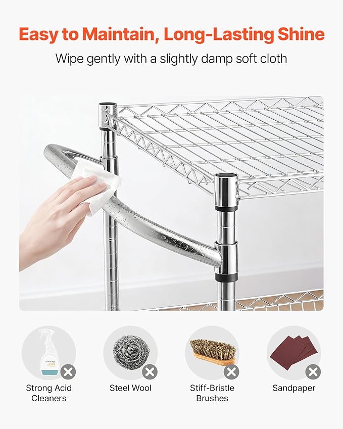 VEVOR Kitchen Utility Cart, 3 Tier Heavy Duty Adjustable Wire Storage Rack, Commercial Steel Rolling Service Trolley on Wheels, Work Table with Handle Bar, for Garage and Laundry Room, 40x25x40.9 in