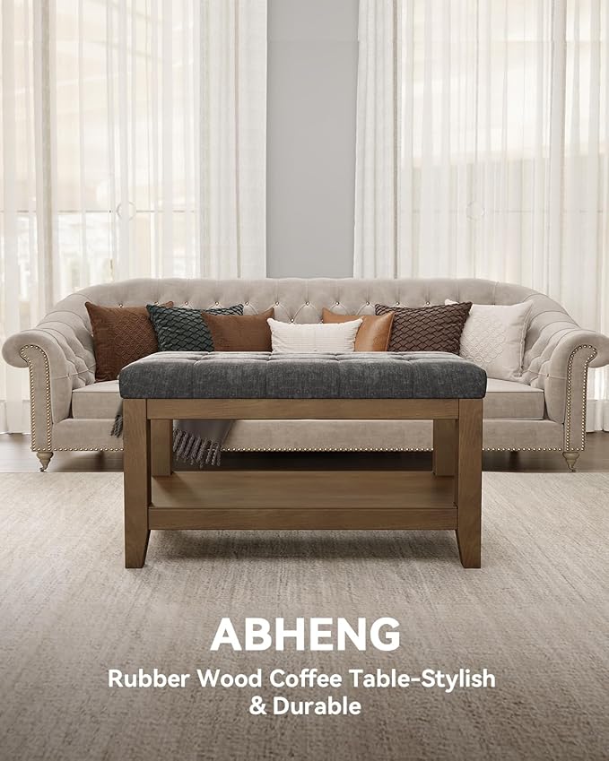 ABHENG Solid Rubber Wood Shoe Bench, Soft Chenille Material Upholstered Seat, 770LB Load Capacity, Multi-Storage for Entryway/Bedroom/Living Room, Vintage Style, 31.5"x15.7"x17.7", Dark Gray,UASND66G
