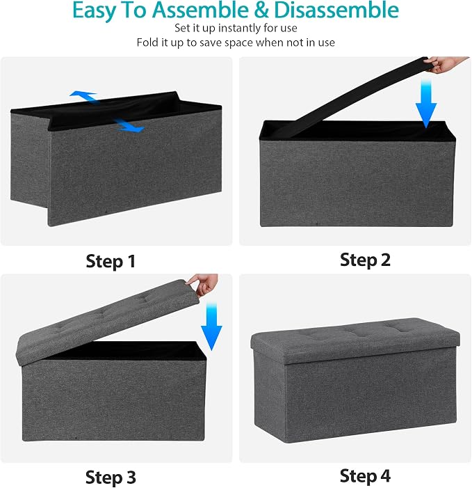 SUPER DEAL Storage Ottoman Bench, 30 Inches Folding Storage Chest Padded Seat Foot Rest Long Box for Living Room Bedroom Entryway, 660 lbs Capacity 15" x 30" x 15" Dark Grey