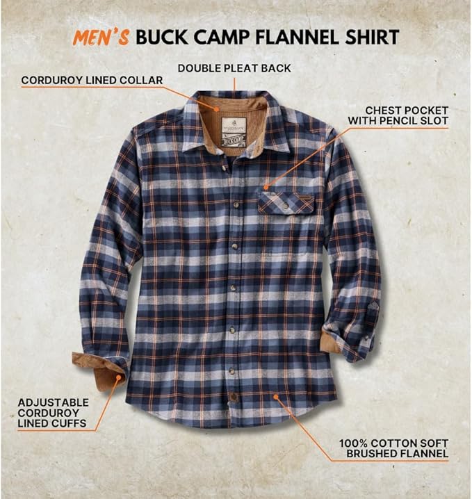 Legendary Whitetails Mens Long Sleeve Button Down 100% Cotton Flannel Shirt