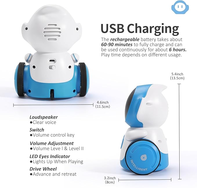 GILOBABY Interactive Robot for Kids Ages 3-8 – Rechargeable with Voice Control & Playback Mode – Educational Toy that Sings, Dances and Touch Control (Blue)