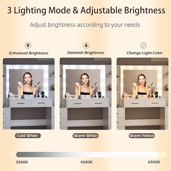 TOKSOM 58.3”Vanity Desk with Mirror and Charging Station, Bedroom Dressing Table, Large Vanity Set, 8 Drawers and 2 Cabinets, Makeup Vanity Table with Charging Station, Without Lights