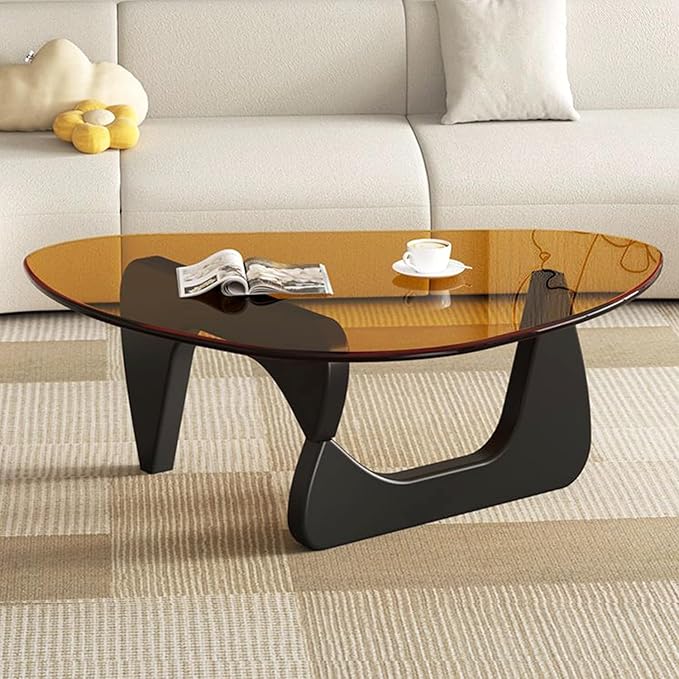 Modern Glass Coffee Table, Mid Century Small Coffee Table, Coffee Table for Living Room,Suitable for Bedroom Living Room Reception Office Tables (Black/Brown, Small)