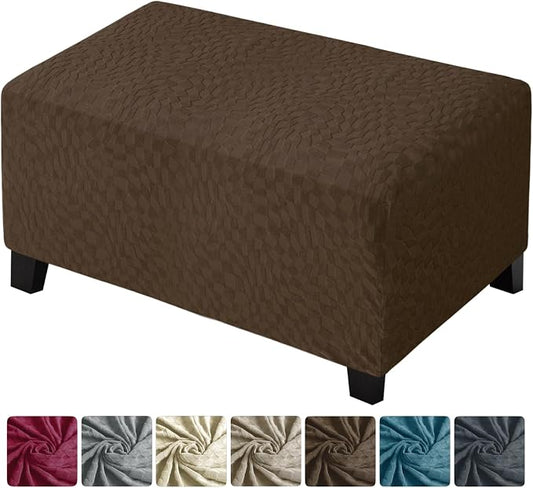 ZNSAYOTX 2026 Rectangle Ottoman Cover (L:35"-45") Super Stretch Soft Footrest Slipcover Form Fit, Universal Folding Foot Stool Covers with Non-Slip Elastic Band, Fashion Jacquard Texture, Coffee
