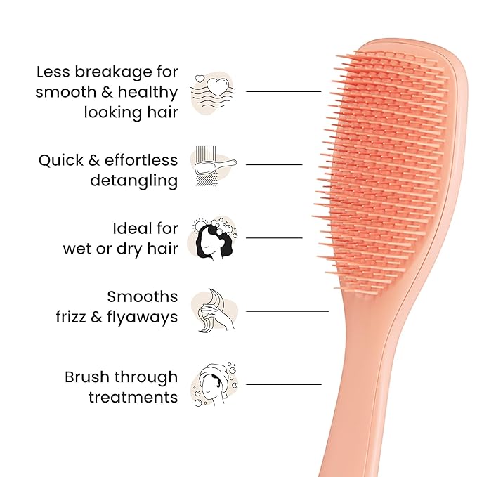 Tangle Teezer Ultimate Detangler Brush for Wet & Dry Hair, Eliminates Knots & Reduces Breakage for Straight to Wavy Hair Types, Amazon Exclusive Apricot (タングルティーザーアルティメットディタングラーブラシ ウェット&ドライヘア用、ストレートからウェーブヘアまで、もつれをなくし切れ毛を軽減、Amazon限定アプリコット)