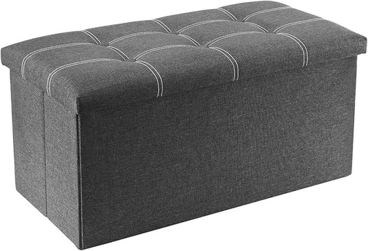 YOUDENOVA 30 Inch Storage Ottoman, Folding Ottoman with Storage, Linen Storage Bench Supports Up to 350 lbs, Footrest Seat for Living Room, Bedroom, Gray
