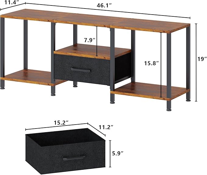 JARHETUN TV Stand with LED Lights, Entertainment Center with Open Shelves and Fabric Drawer, Media Console for 55 Inch TV, Television Stands, Living Room Furniture, Bedroom, Rustic Brown