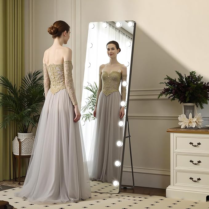 Kosmonia 62x20 Hollywood Full Length Mirror with Light, 20 Dimmable Bulbs & 3 Color Smart Touch Control, Distortion Free, Tempered Glass, Safe Full Body Mirrors with Stand