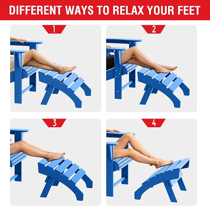 Costaelm Adirondack Chair Footrest, Patio Footstool, Ottoman Outdoor Foot Rest for Patio Waterproof, Adirondack Ottoman Patio Footstool, Pacific Blue