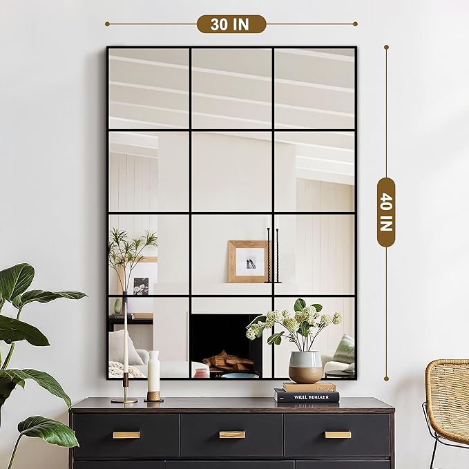 Window Mirrors for Wall Decor, Wall Mirrors Decorative Window Pane 30 x 40, Rectangular Metal Framed Wall Mounted Mirrors for Bedroom, Living Room, Dining Room, Entryway, Bathroom, Fireplace