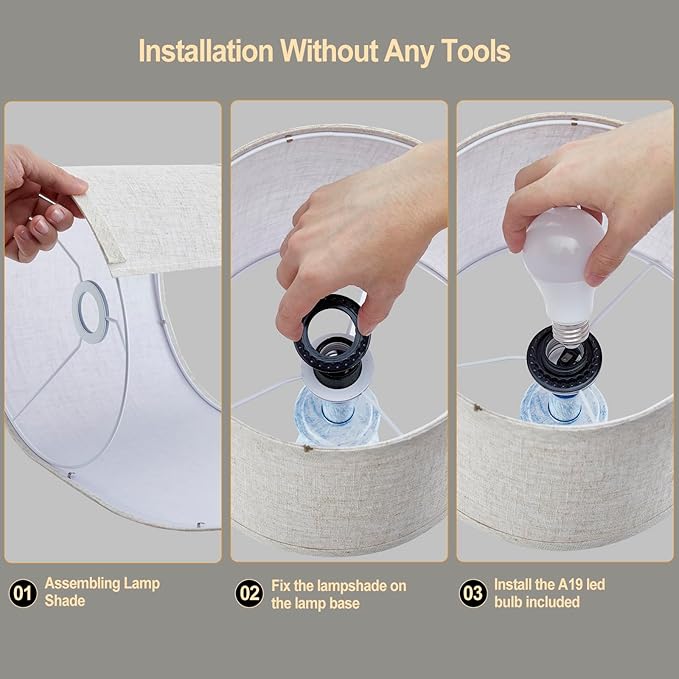 Vintage Table Lamp for Living Room Bedroom, 18.5" Farmhouse Bedside Lamps Nightstand Lamp Set of 2, Table Lamps with Oatmeal Linen Lamp Shades, 2 LED Bulbs Included, Washed Blue