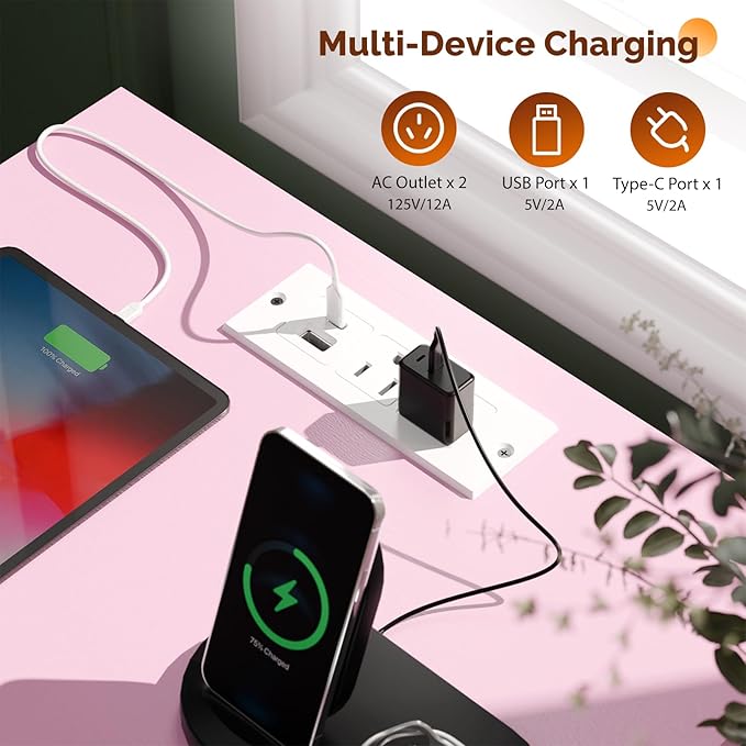 VINGLI Pink Nightstand with Charging Station and Fabric Drawers, Fluted Nightstand with Drawers, Night Stand Pink Bedside Table with Charger Station for Bedroom, Kids Room, 14.96" W*11.81" D*23.78" H