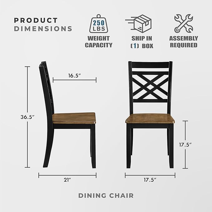 Lexicon Wooden Dining Chairs Set of 2 - Sturdy Solid Wood Frame, Cottage Cross Back, Modern Wood Armless Kitchen Chairs for Dining Room, Kitchen, Assembly Required, Two-Tone Finish (Brown and Black)