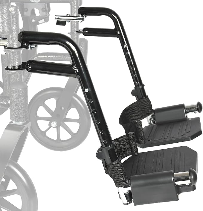 Universal Wheelchair Footrest Replacement - Adjustable Composite Footboard & Heel Loop, Foldable Comfort Support, Affordable, Black, Lightweight, Easy Installation