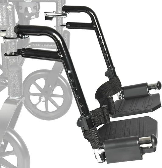 Universal Wheelchair Footrest Replacement - Adjustable Composite Footboard & Heel Loop, Foldable Comfort Support, Affordable, Black, Lightweight, Easy Installation